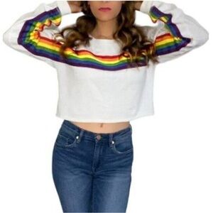 Abercrombie & Fitch Retro Vibe Y2K‎ Cropped Rainbow Terry Sweatshirt Size L